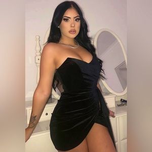 Fashion Nova Black Velvet Mini Dress